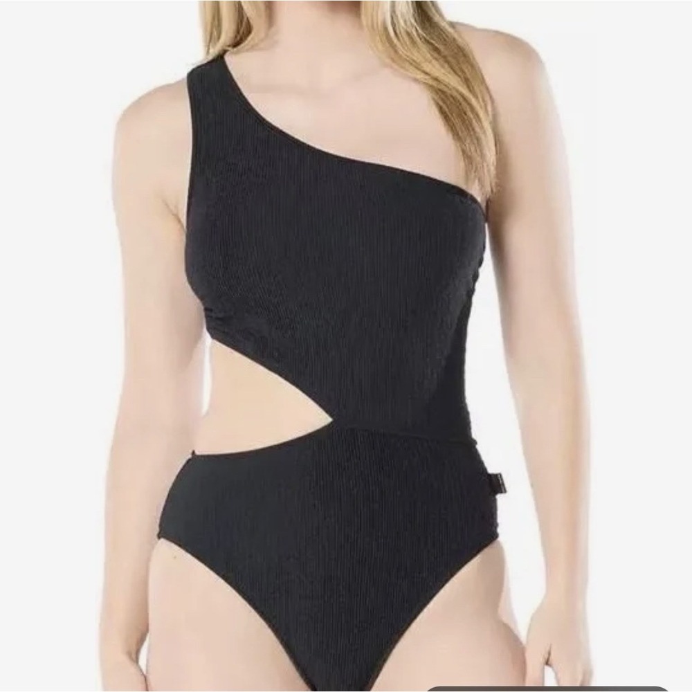 Michael Kors Women's One-Shoulder Side-Cutout Swimsuit SIZE 8. Black. NWT